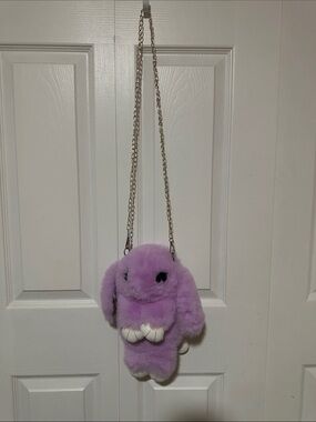 Plush Lavender Bunny Crossbody Bag with Gold Chain - Pets Small Pets Toys
